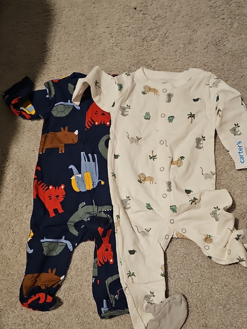 Carter's Cream Safari Print & Navy Animal Footed One-Piece Set